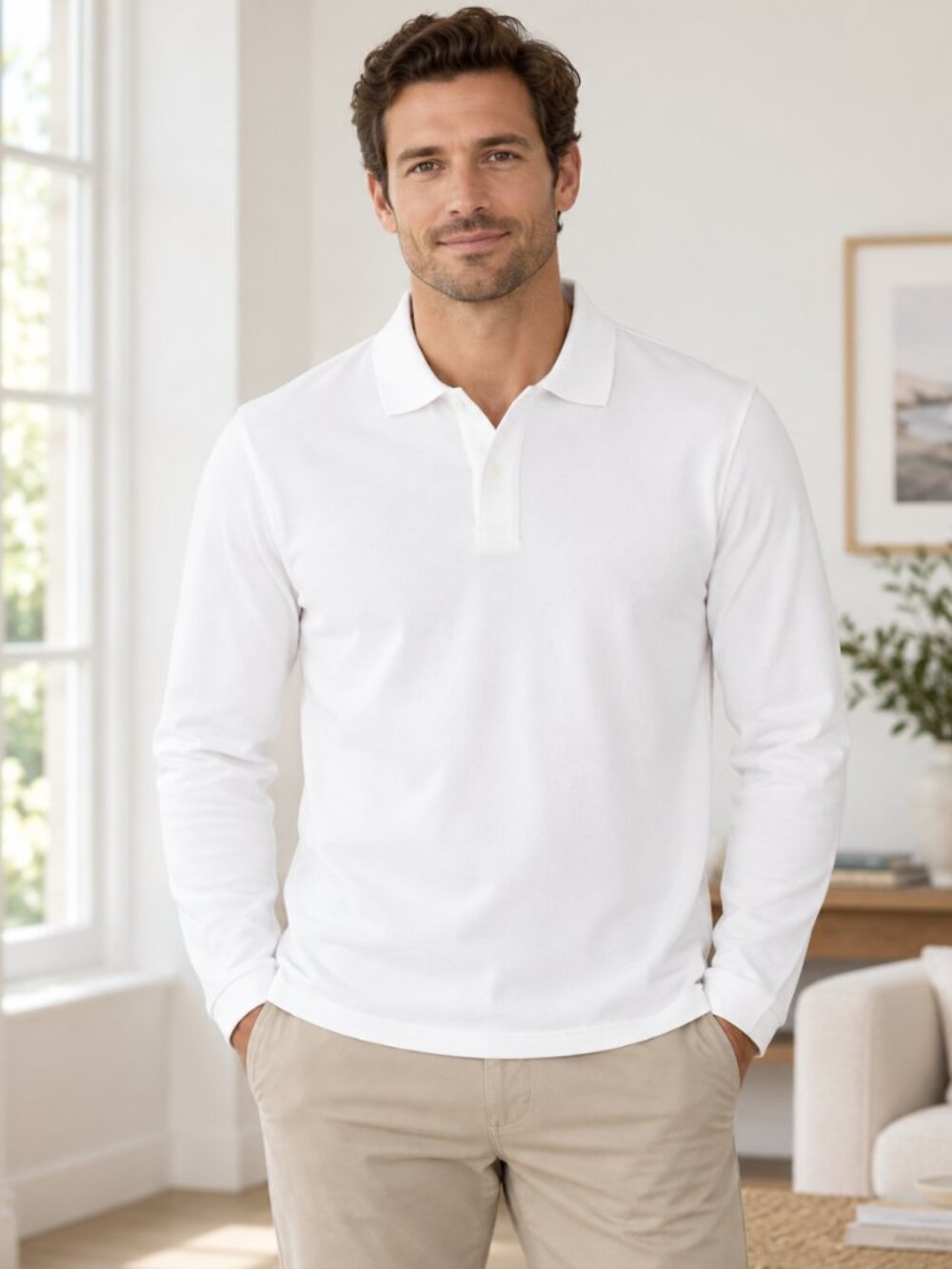 J Crew Factory Long-Sleeve Washed Piqué Polo Shirt - Size M - NWT